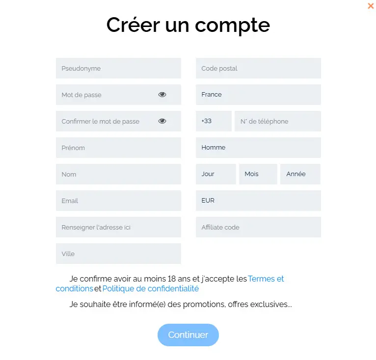 Processus d'inscription CRESUS CASINO